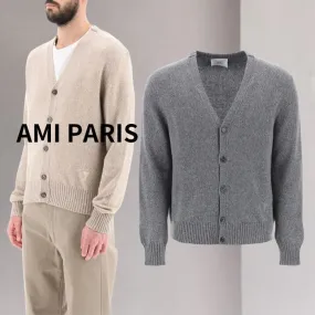 AMI PARIS  |Unisex Wool Cashmere Plain Logo Front Button Designers