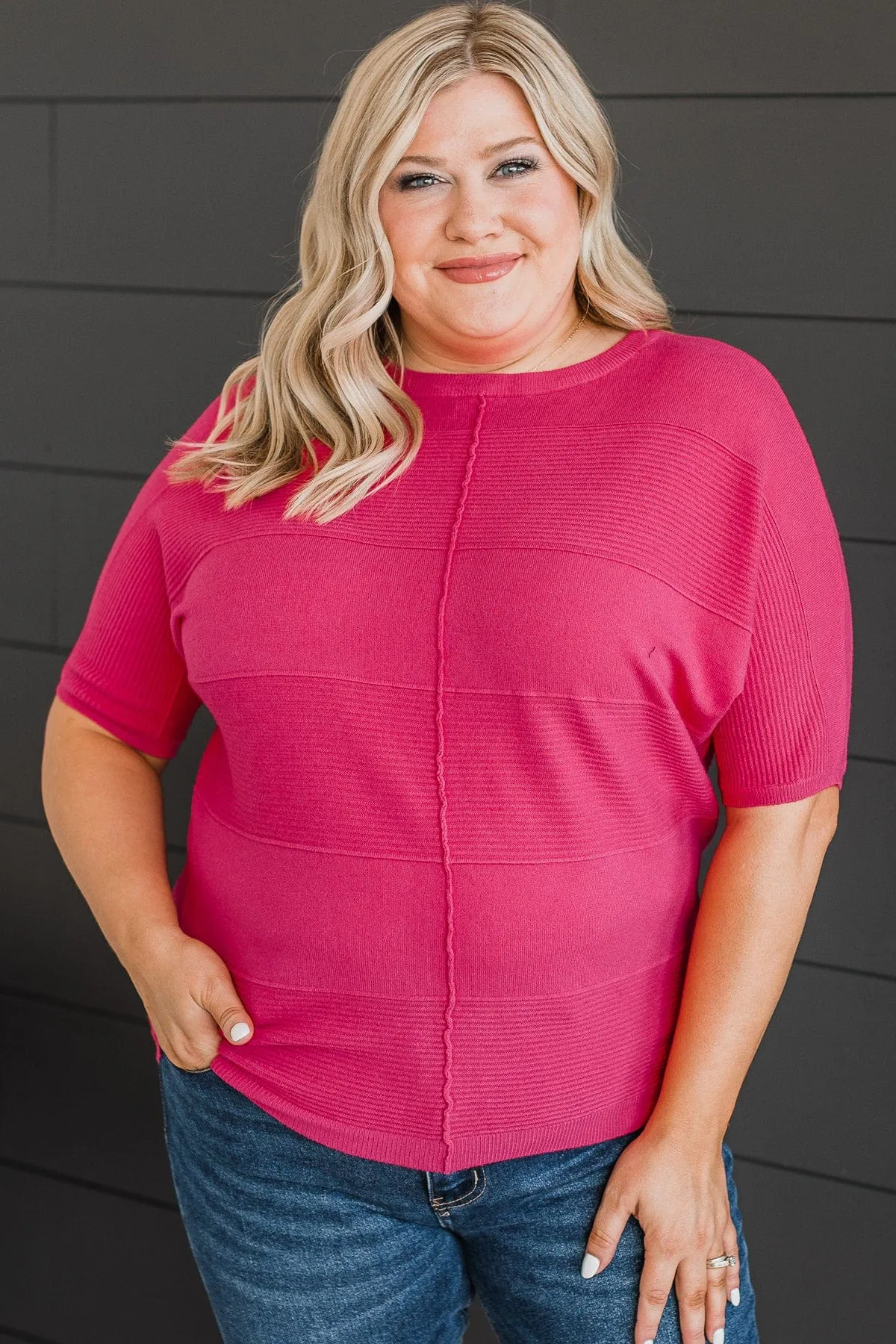 Banding Together Knit Top- Fuchsia