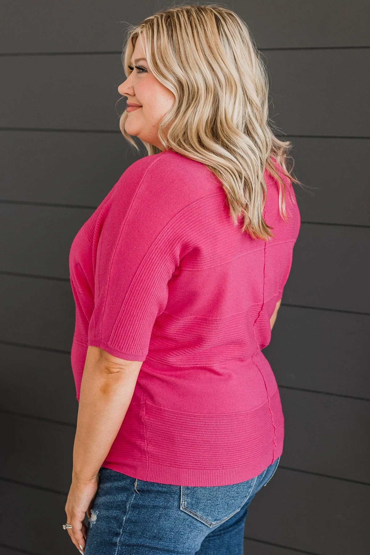 Banding Together Knit Top- Fuchsia