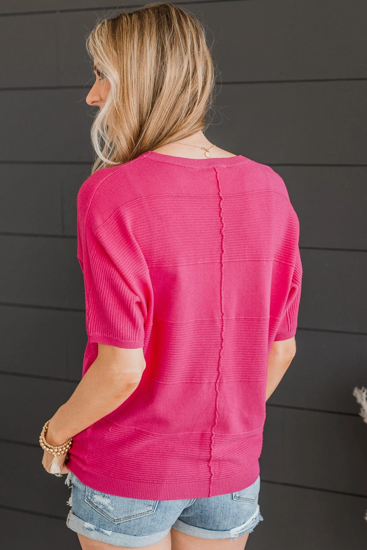 Banding Together Knit Top- Fuchsia