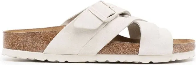 Birkenstock Lugano suede open-toe sandals Neutrals