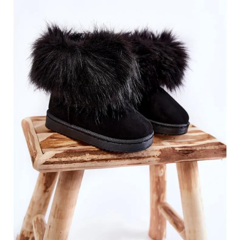 Black Ariana Children's Snow Boots With Fur