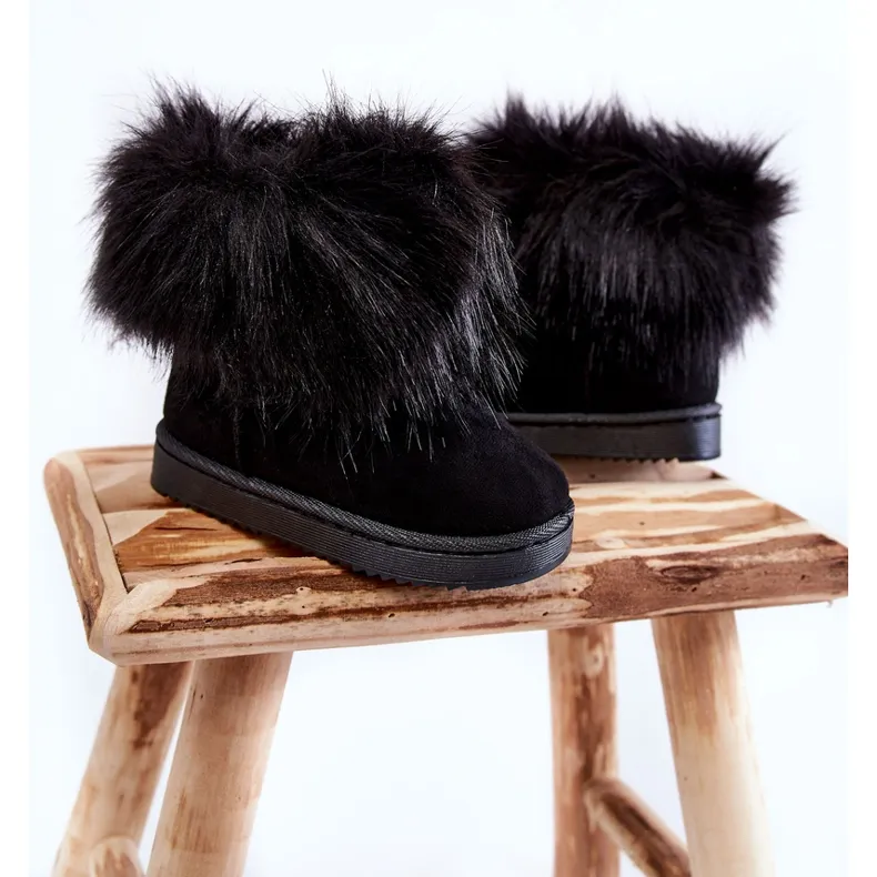 Black Ariana Children's Snow Boots With Fur