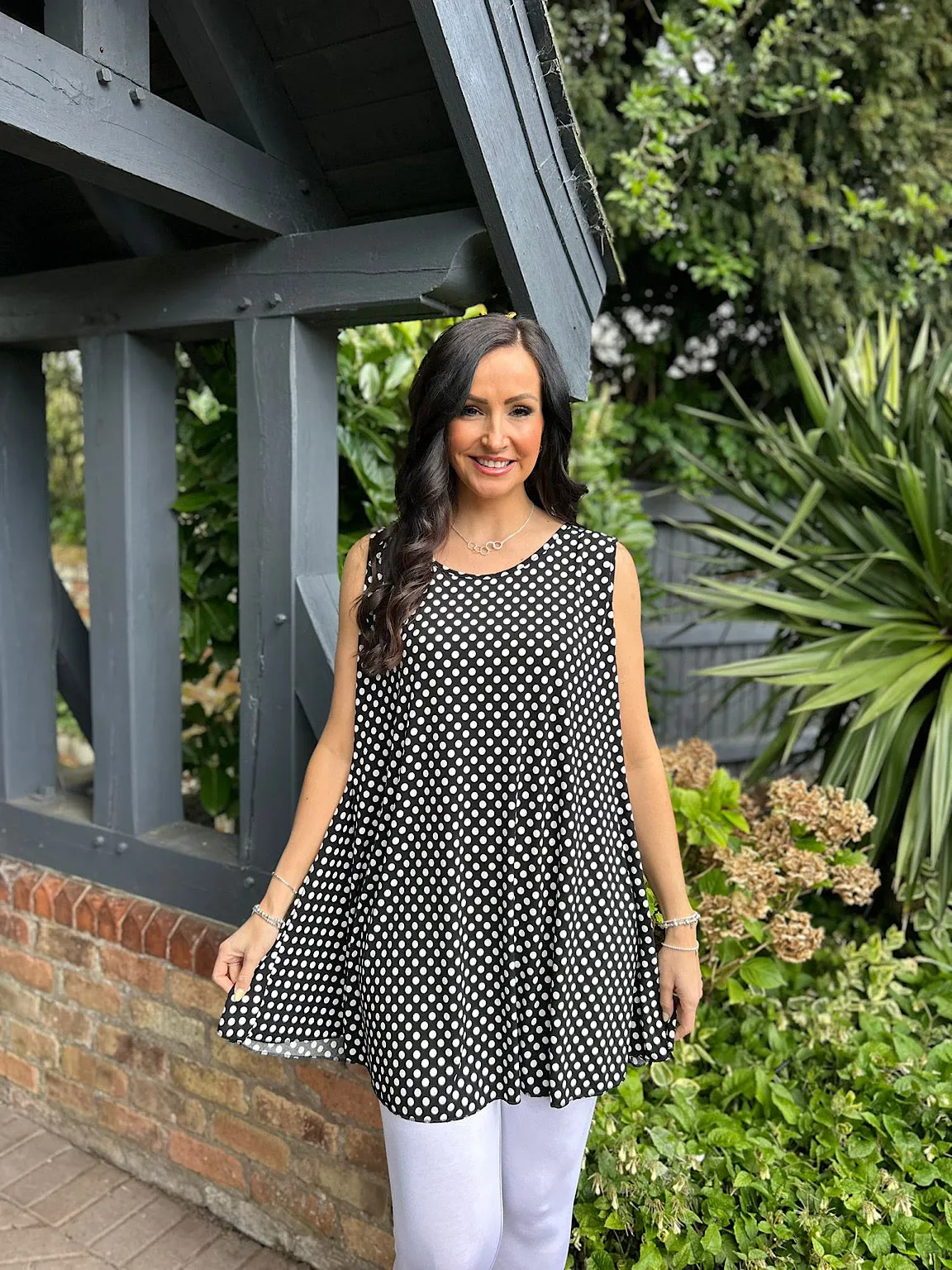 Black Polka Dot Pattern Vest Top Leah