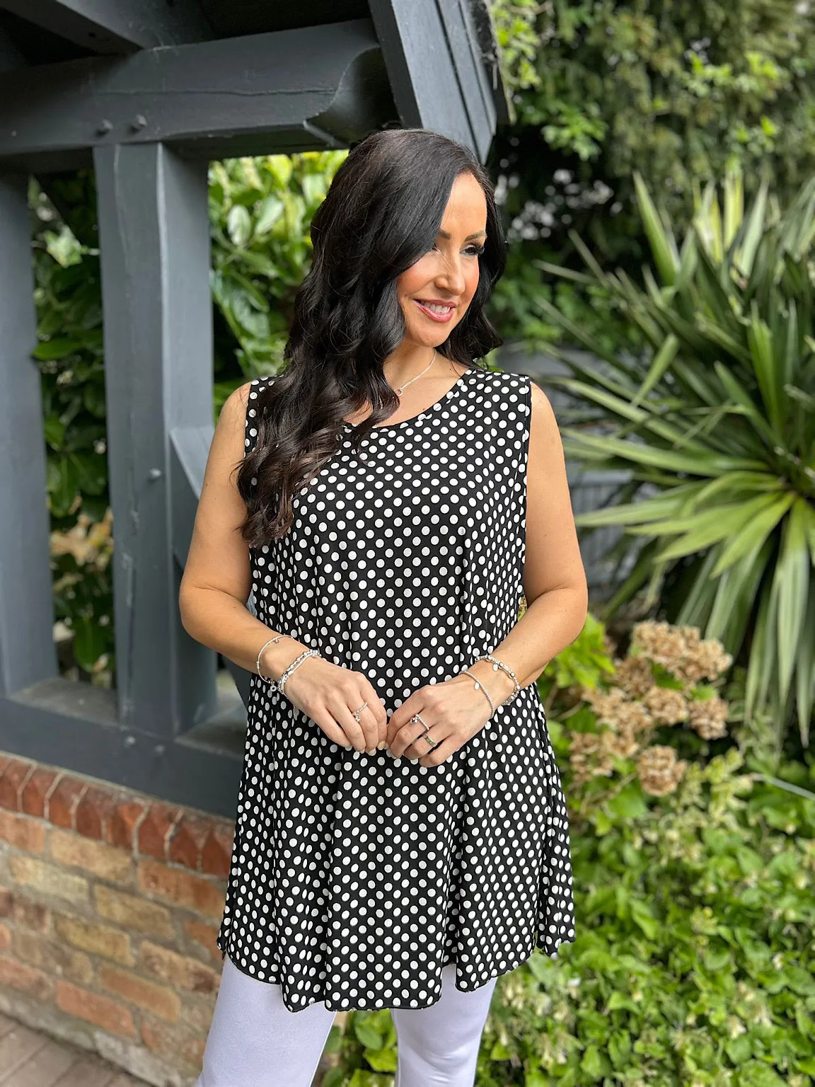 Black Polka Dot Pattern Vest Top Leah