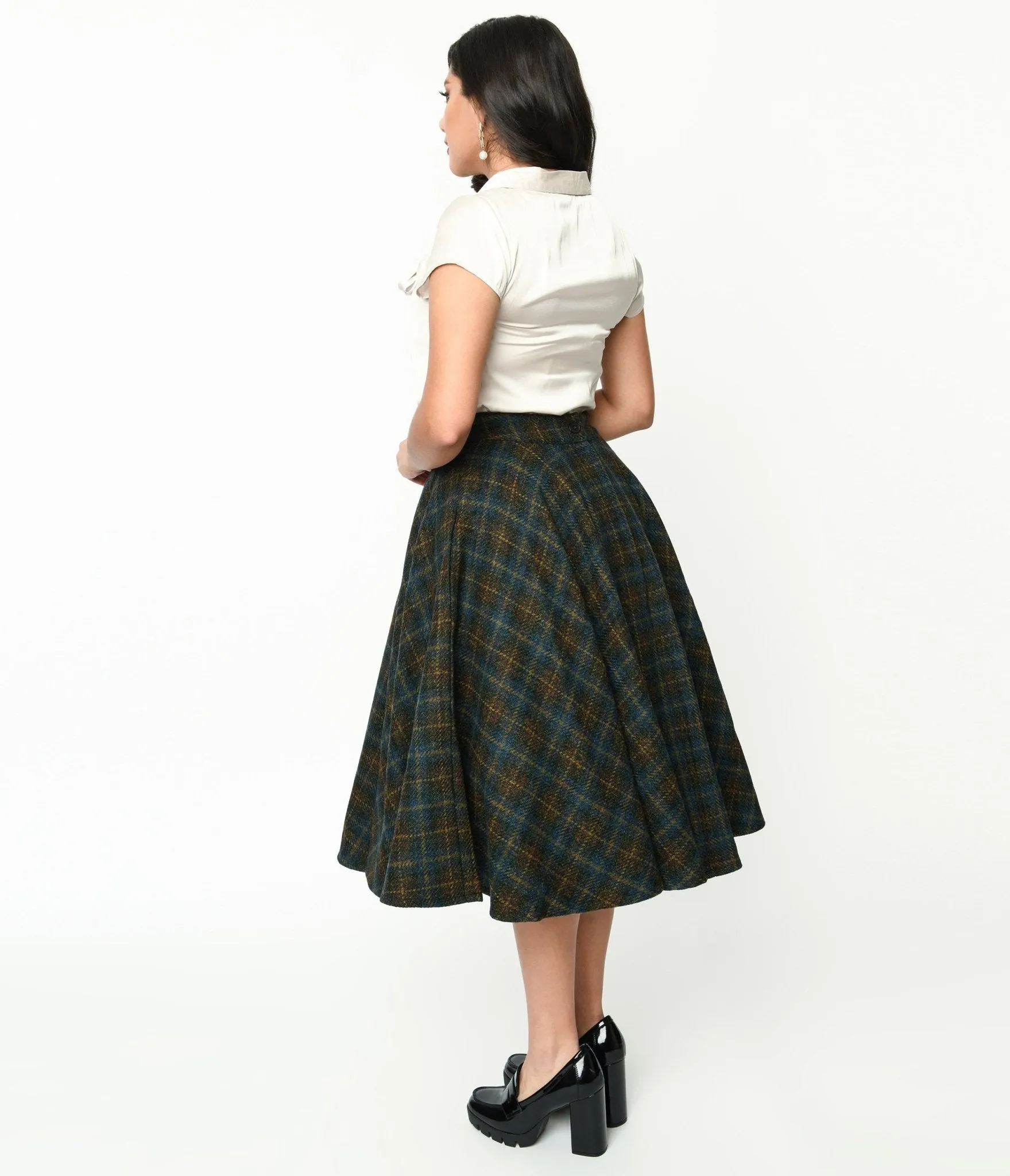 Blue & Green Check Plaid Swing Skirt