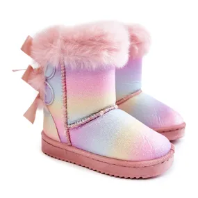 Children's Warm Boots With Bows Multicolored Funky Snow Boots pink