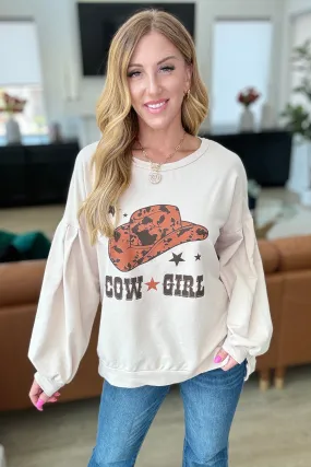 Cow Girl Graphic Pullover in Stone