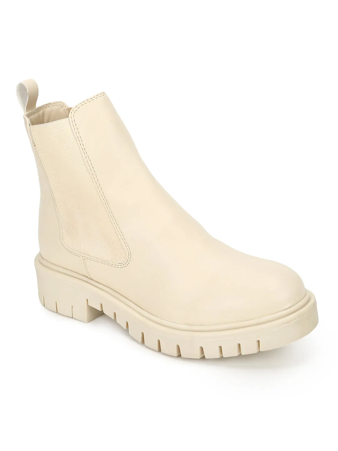 Cream PU Slip On Oxford Boots (TC-ST-1008-CRMPU)