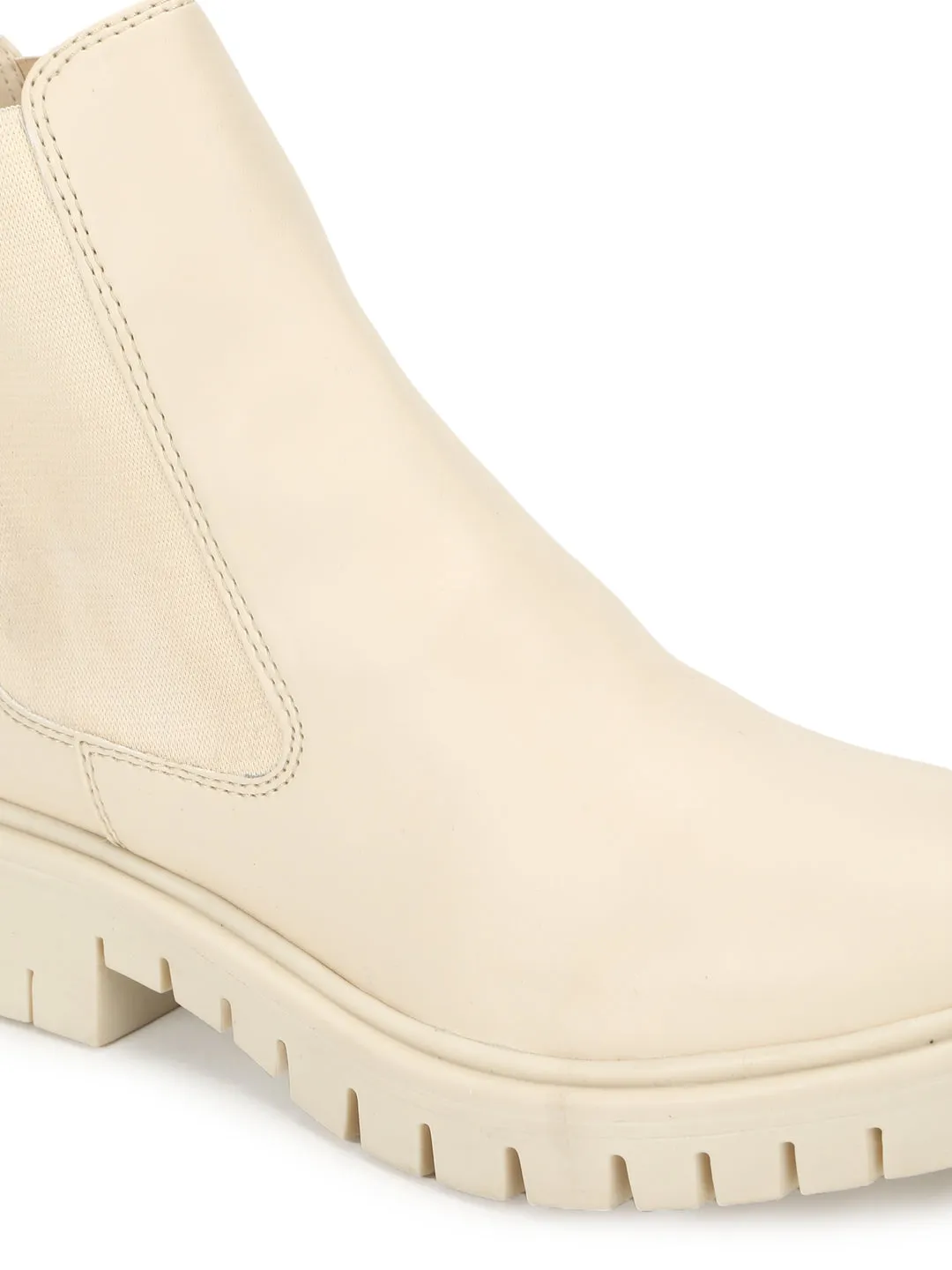 Cream PU Slip On Oxford Boots (TC-ST-1008-CRMPU)