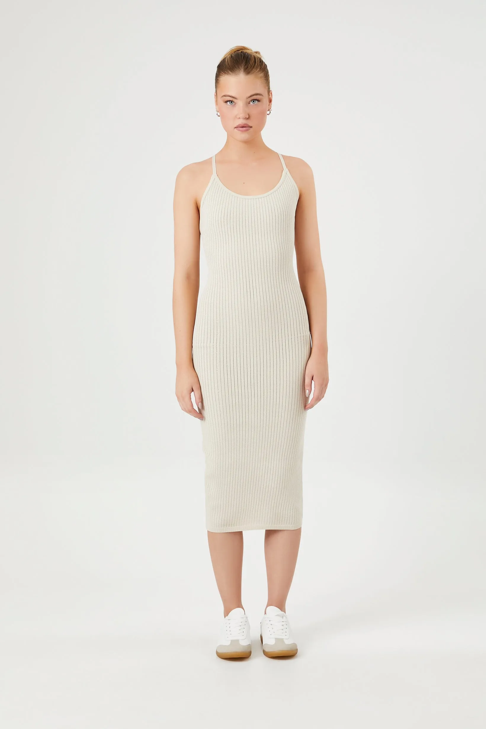 Crisscross Ribbed Knit Midi Dress