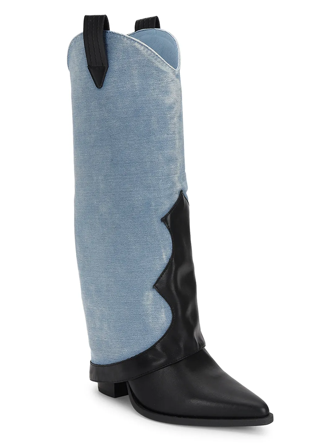 Denim Black PU High-End-Fashion Stylish Knee Boots (TC-RS3673-BLK)