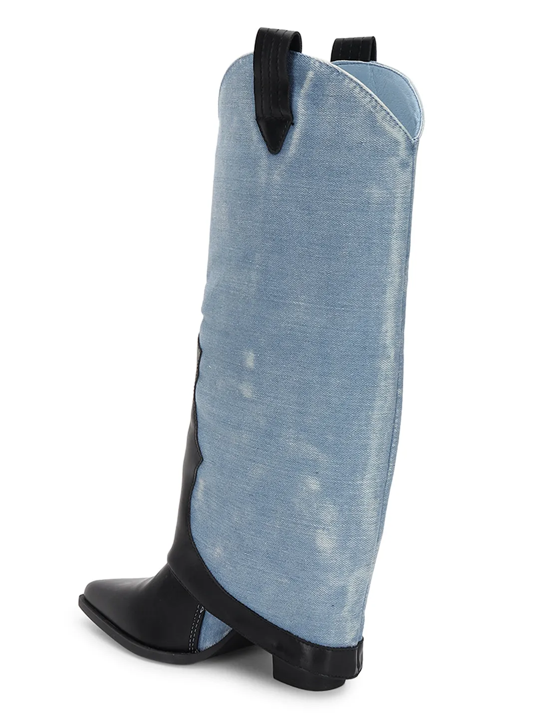 Denim Black PU High-End-Fashion Stylish Knee Boots (TC-RS3673-BLK)