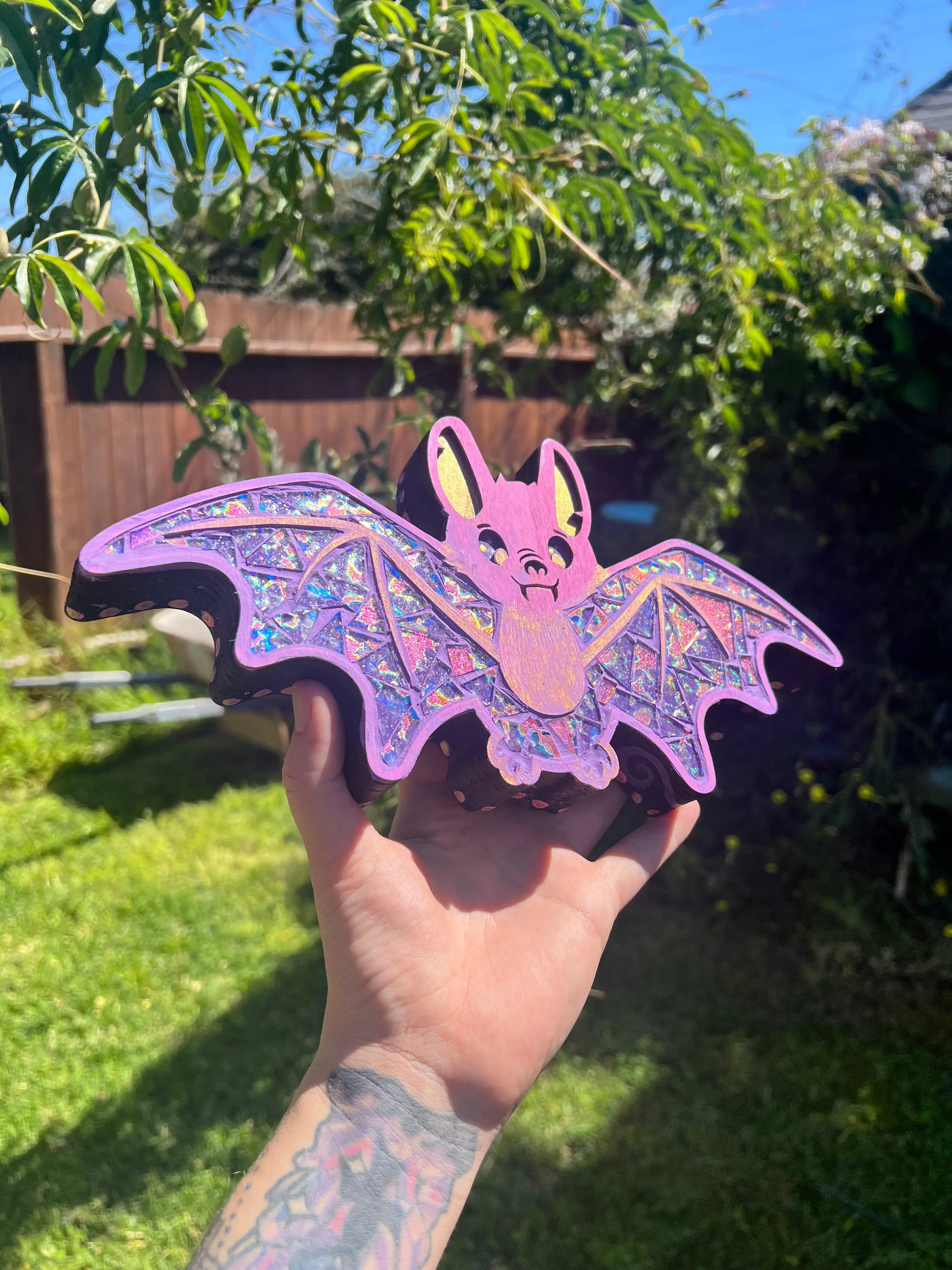 Dichroic glass mosaic Bat