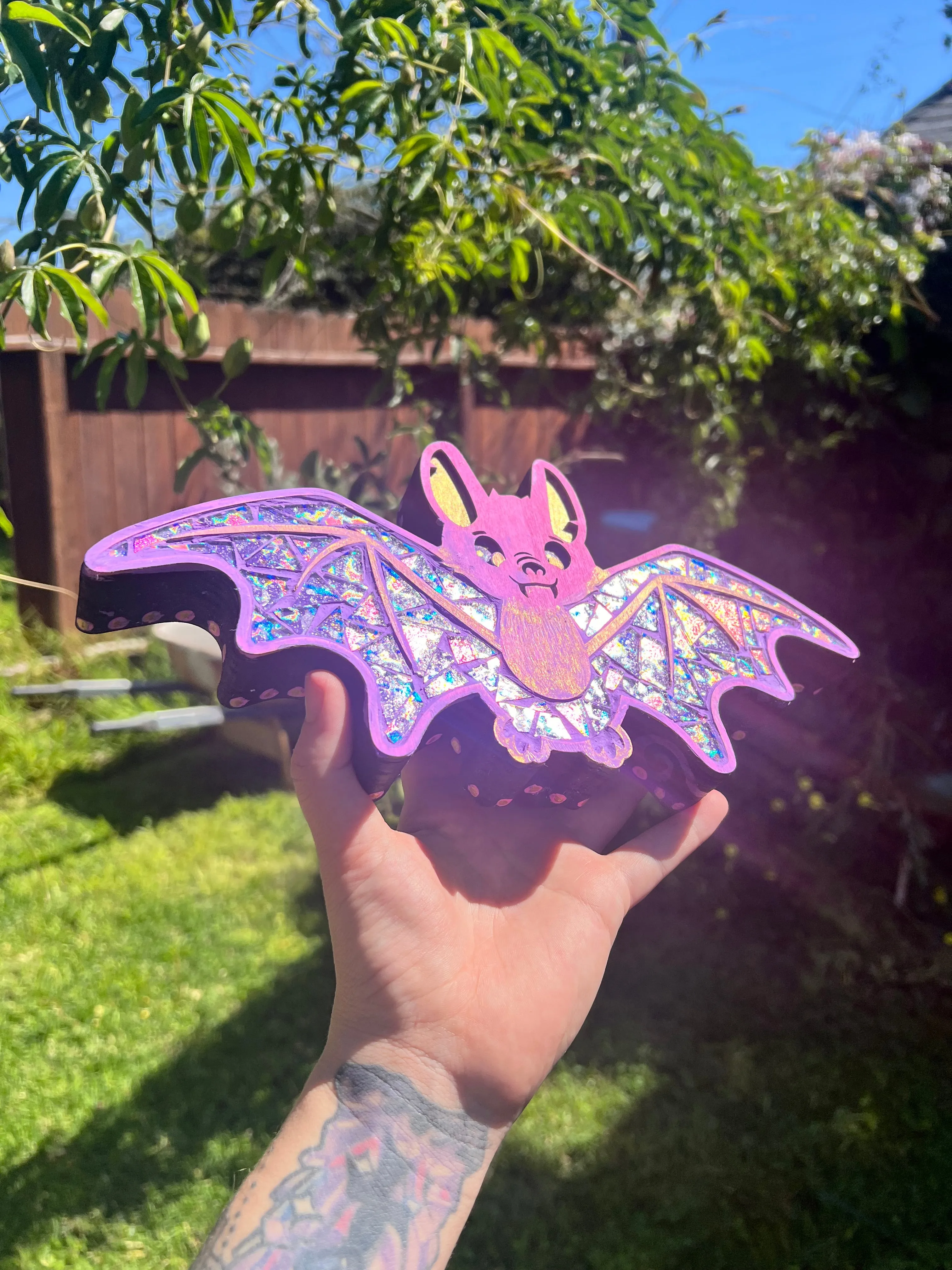 Dichroic glass mosaic Bat