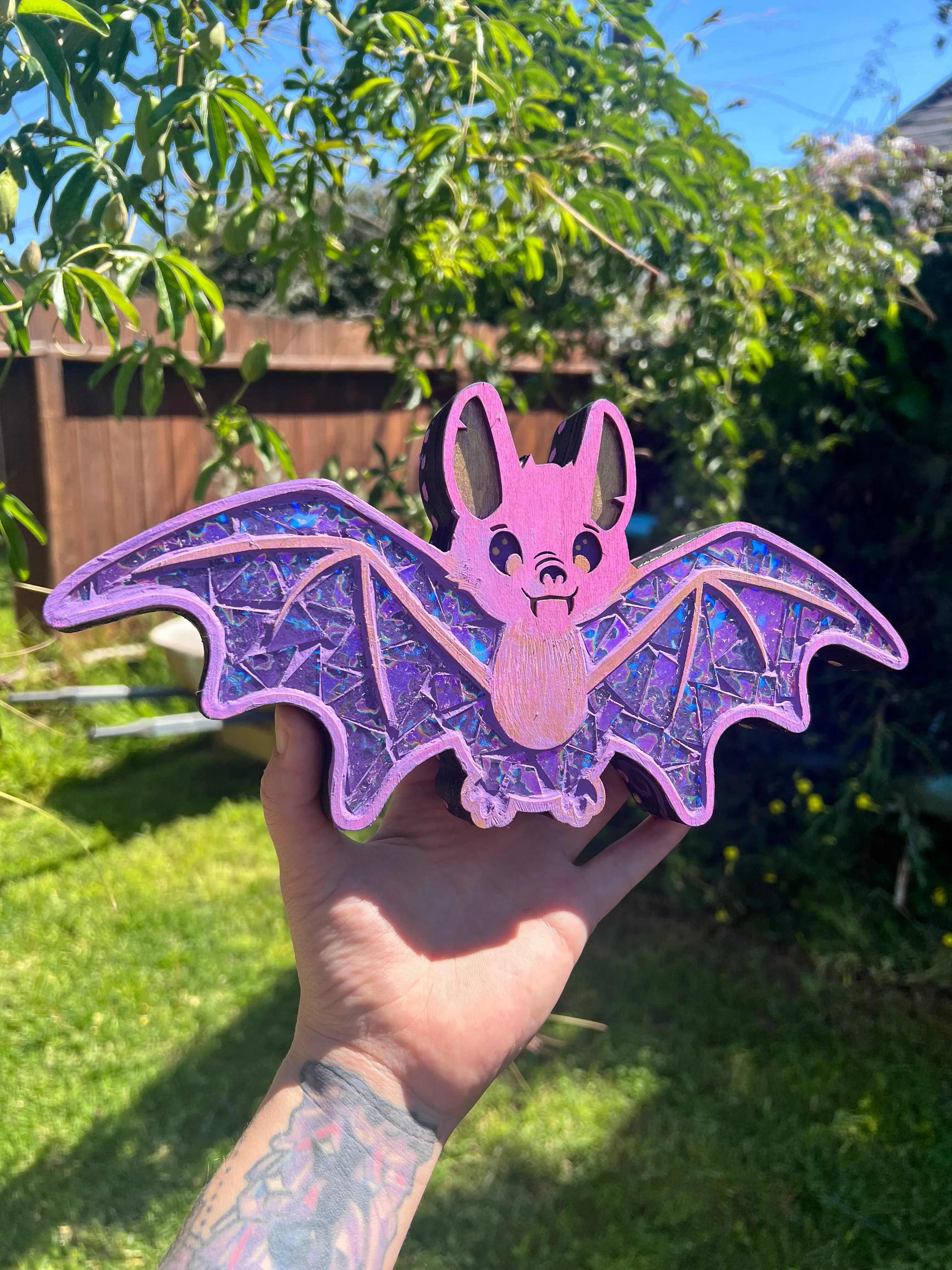 Dichroic glass mosaic Bat