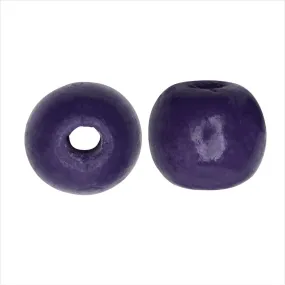 Dyed Wood Beads, Smooth Large Hole Round 16mm, Indigo (12 Pieces)