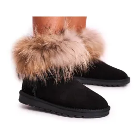 HAN Women's Mukluki Leather Snow Boots With Fur Snow Fox Black