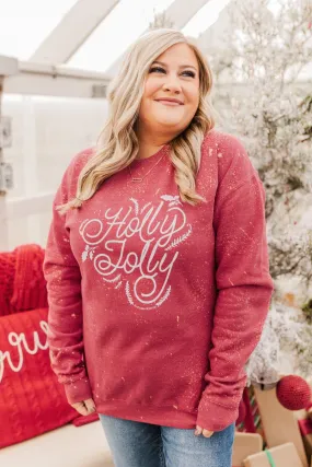 Holly Jolly Bleached Pullover- Red