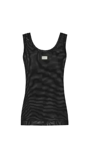 Light Tulle Vest Top with Logo Tag - Black