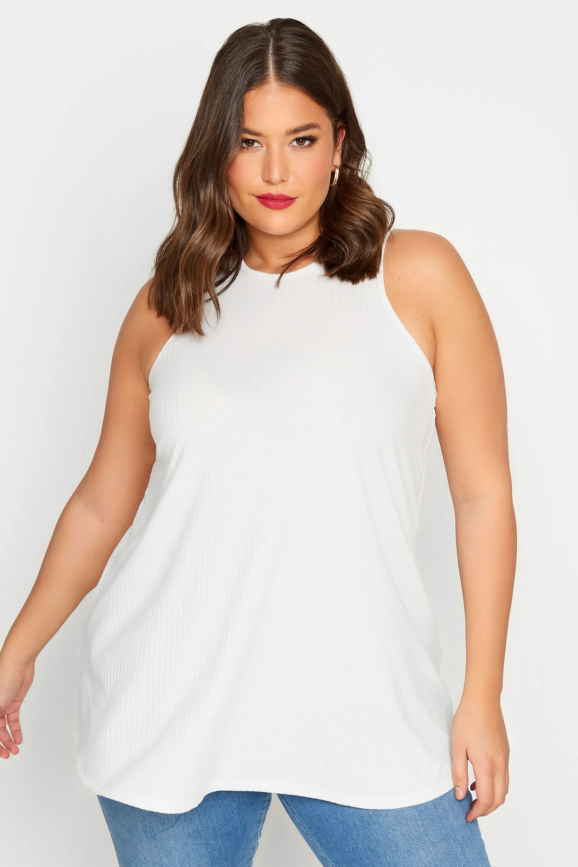 LIMITED COLLECTION Curve White Ribbed Racer Cami Vest Top