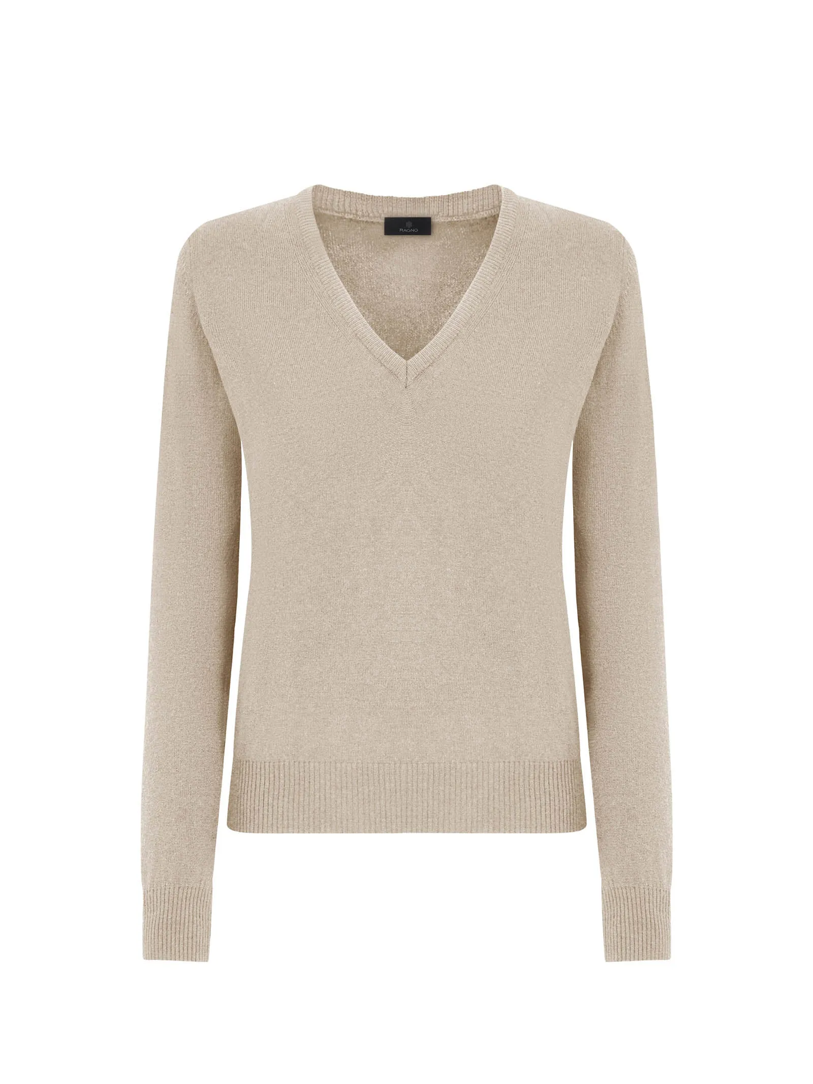 Maglia scollo a V in Cashmere Blend - Champignon mel.