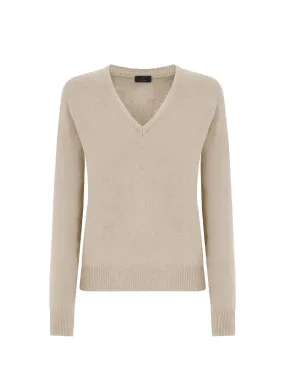 Maglia scollo a V in Cashmere Blend - Champignon mel.