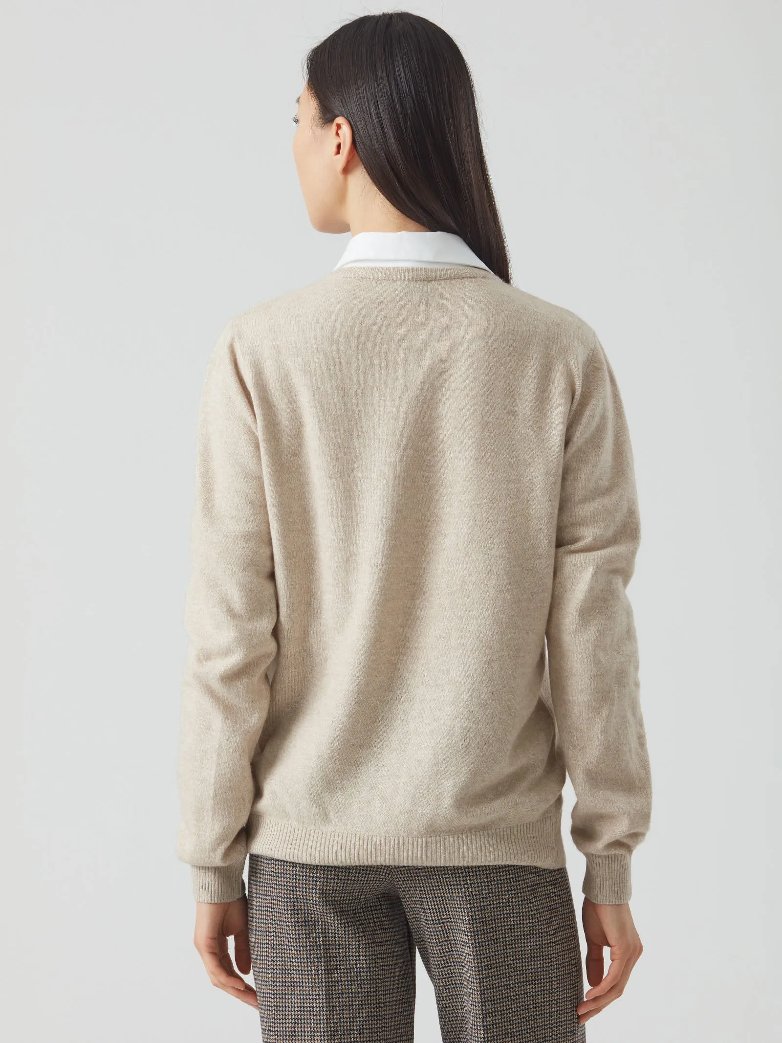 Maglia scollo a V in Cashmere Blend - Champignon mel.