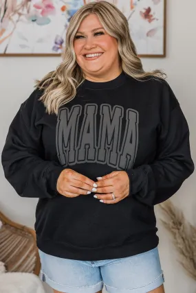 Mama Varsity Crew Neck Pullover- Black