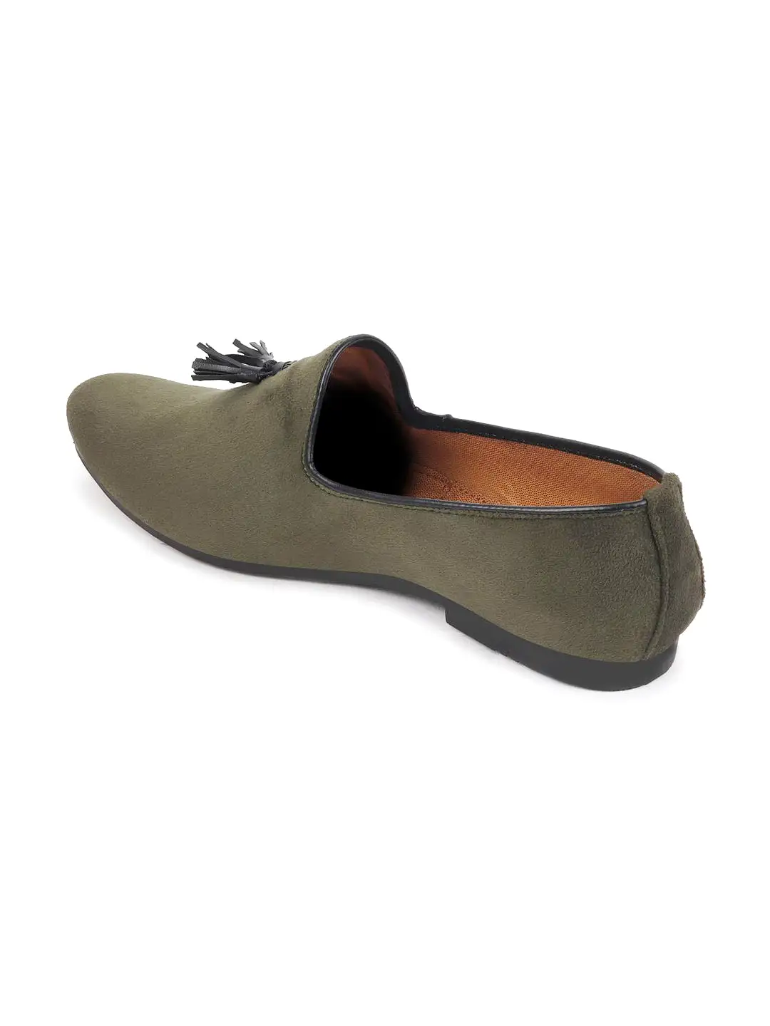 Men Olive Green Velvet Party Loafers Slip On Casual Shoes