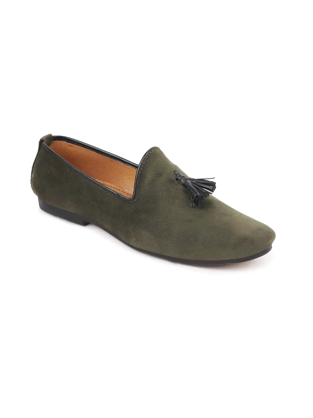 Men Olive Green Velvet Party Loafers Slip On Casual Shoes