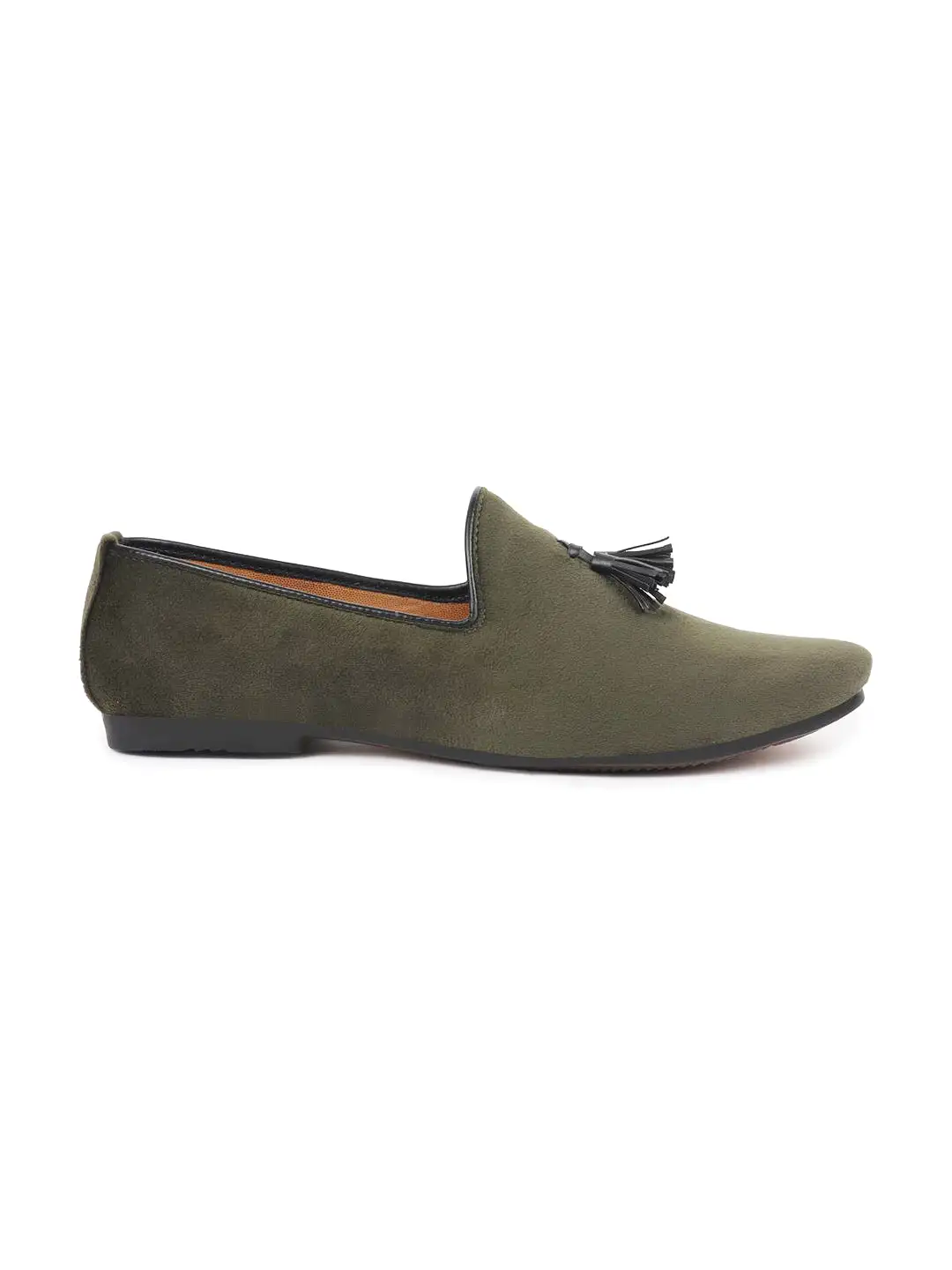 Men Olive Green Velvet Party Loafers Slip On Casual Shoes