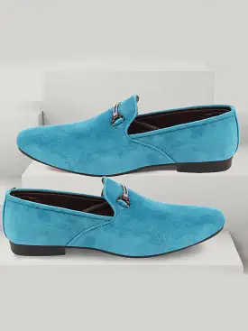 Men Sky Blue Velvet Party Loafers Slip On Casual Shoes