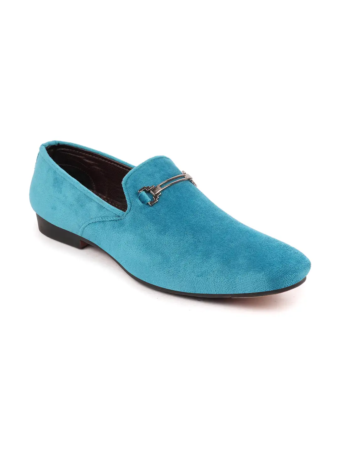 Men Sky Blue Velvet Party Loafers Slip On Casual Shoes