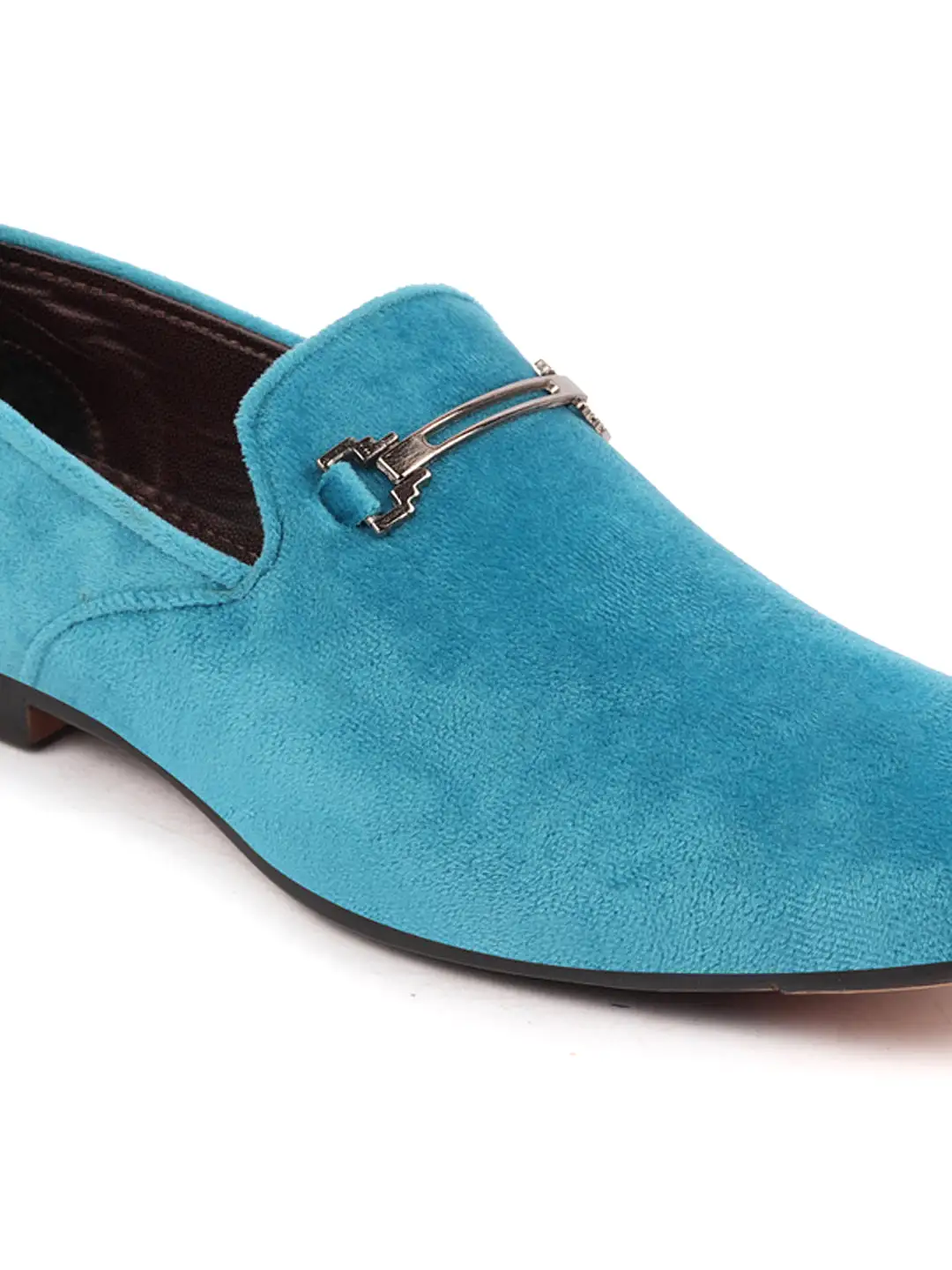 Men Sky Blue Velvet Party Loafers Slip On Casual Shoes