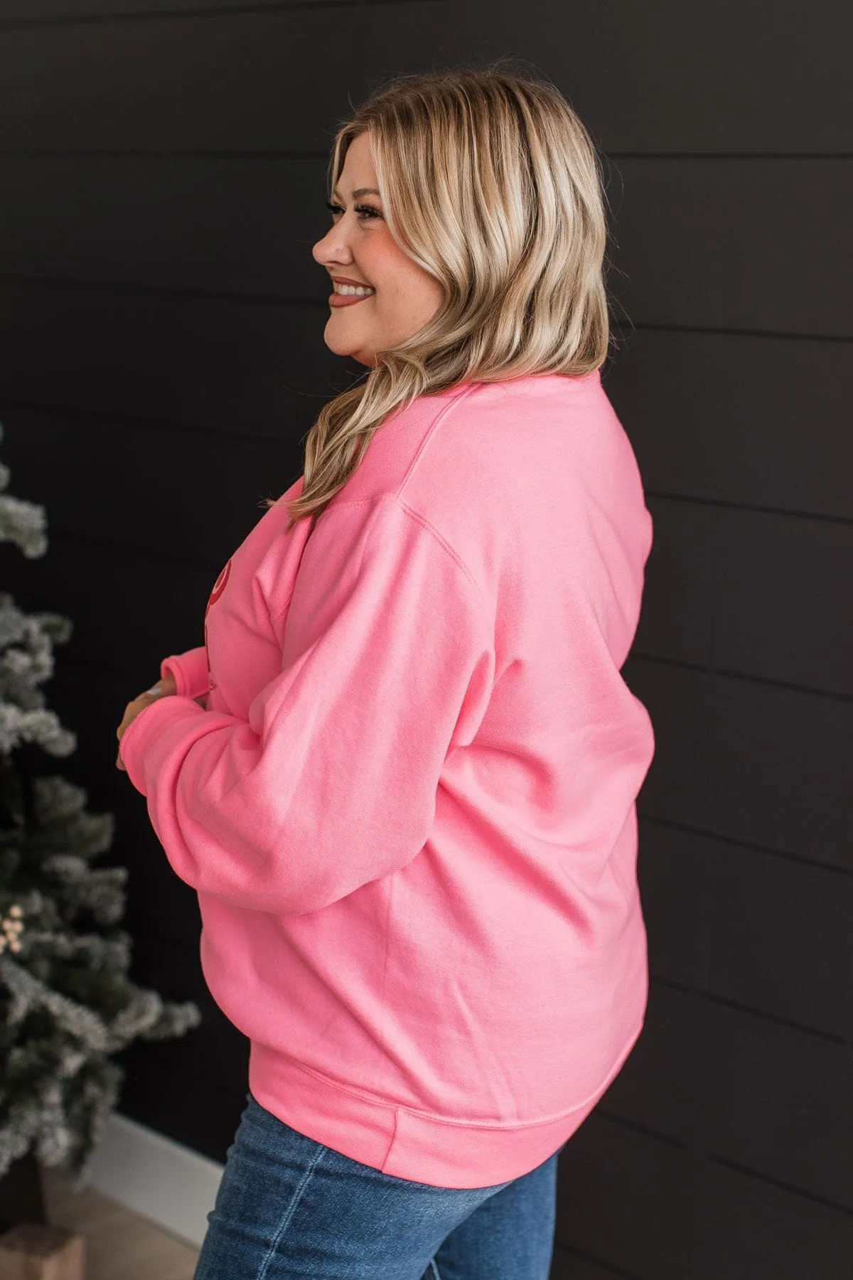 Merry & Bright Crew Neck Pullover- Neon Pink