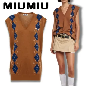 MiuMiu  |Casual Style Cashmere Sleeveless V-Neck Office Style