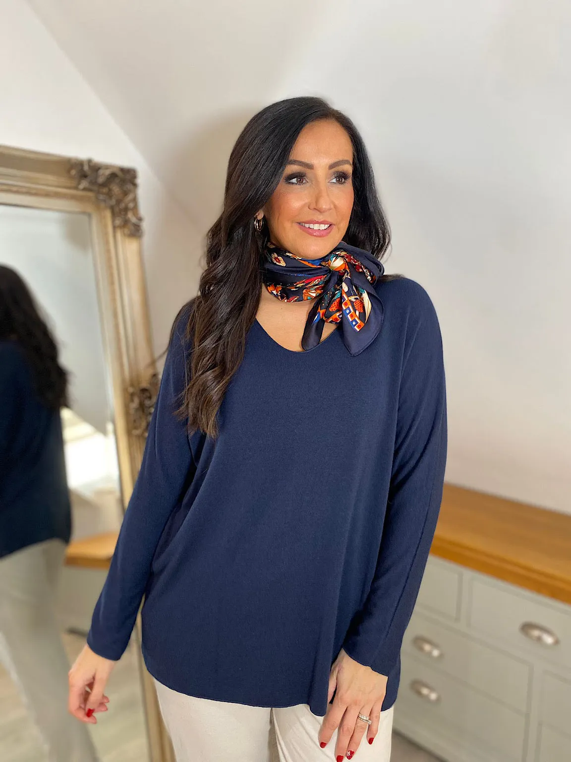 Navy V Neck Knit Top Bea