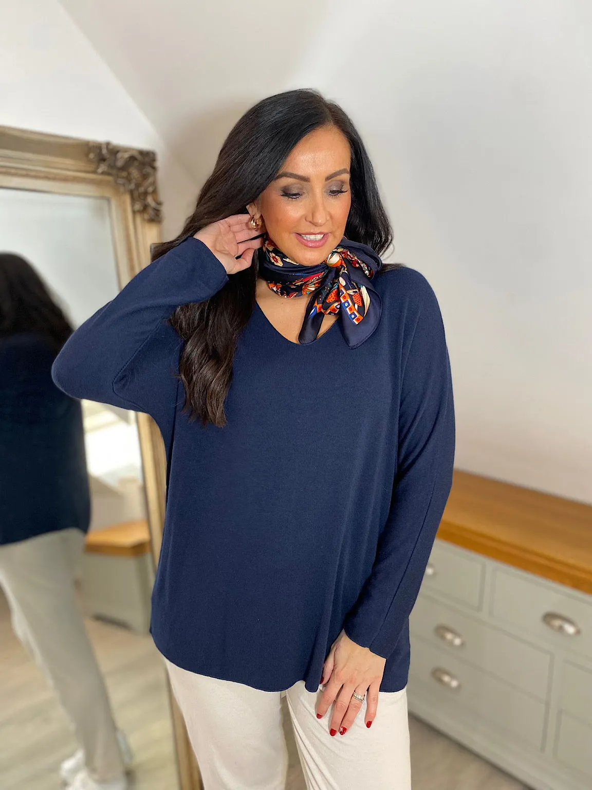 Navy V Neck Knit Top Bea