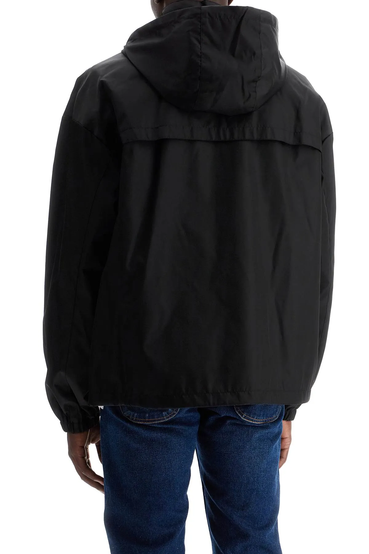 Off White Boxy Windbreaker Jacket With Hood   Black