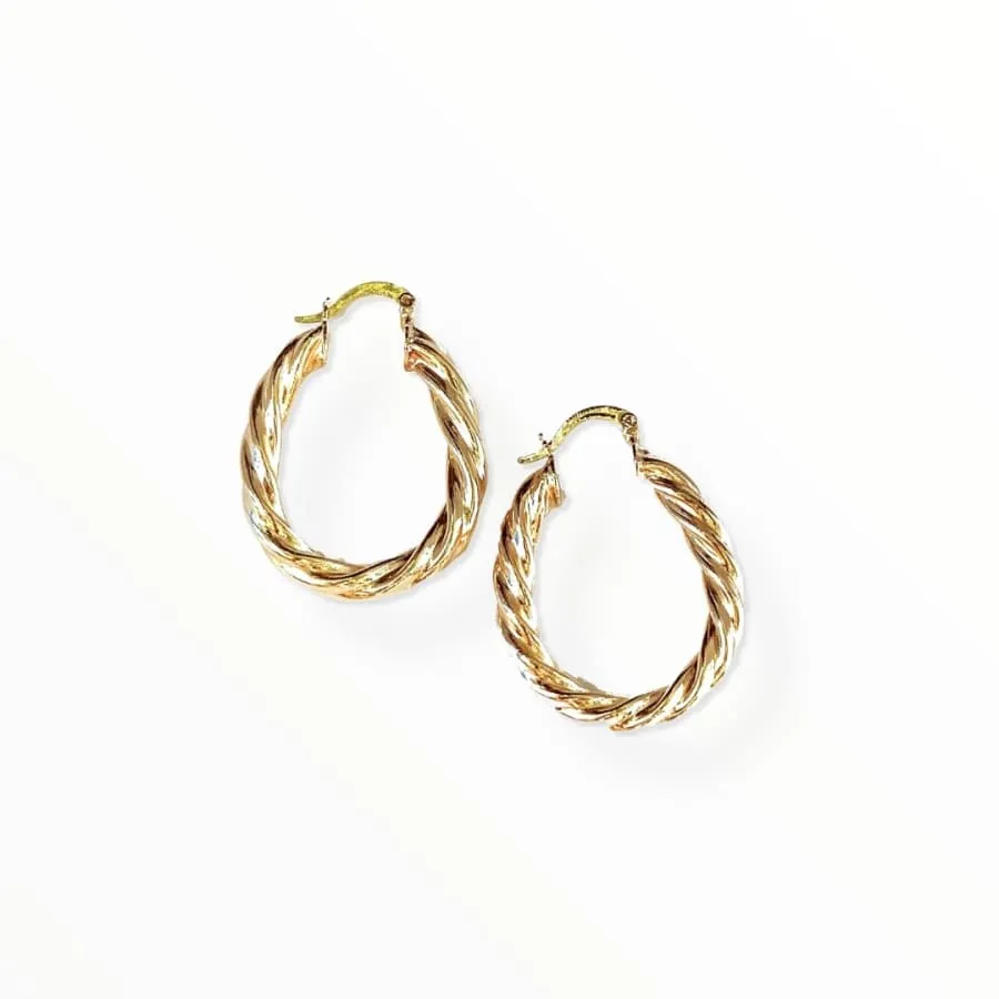 Oval thick braids hoops in 18k of gold plated