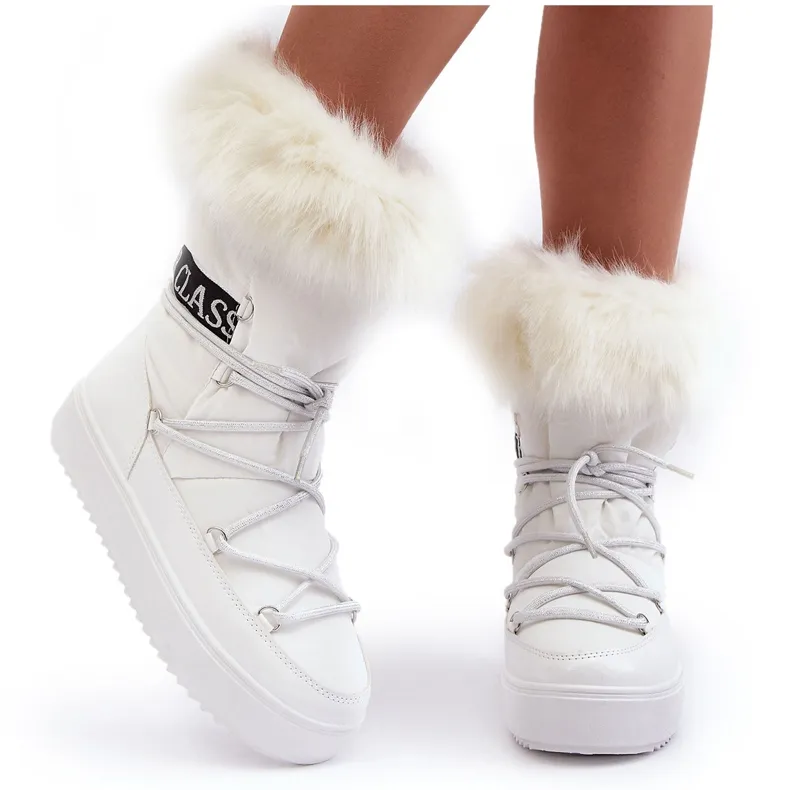 PS1 Women's Lace-Up Snow Boots White Santero