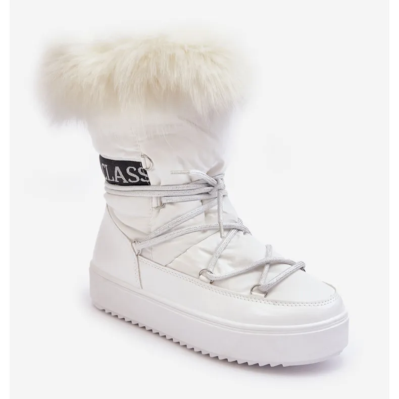 PS1 Women's Lace-Up Snow Boots White Santero