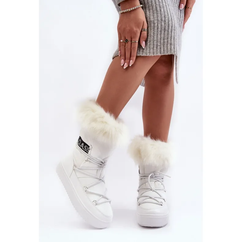 PS1 Women's Lace-Up Snow Boots White Santero