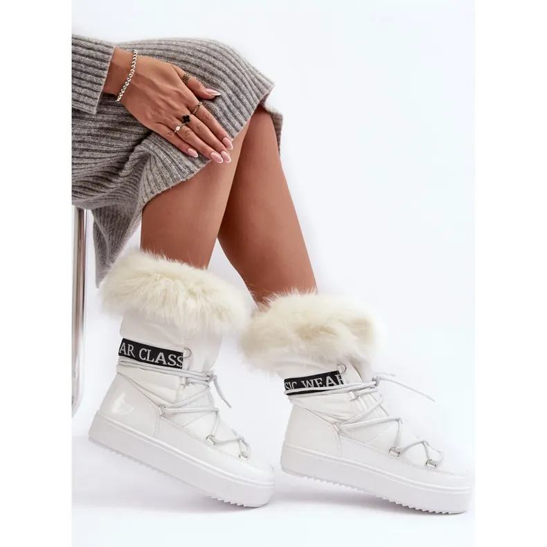 PS1 Women's Lace-Up Snow Boots White Santero