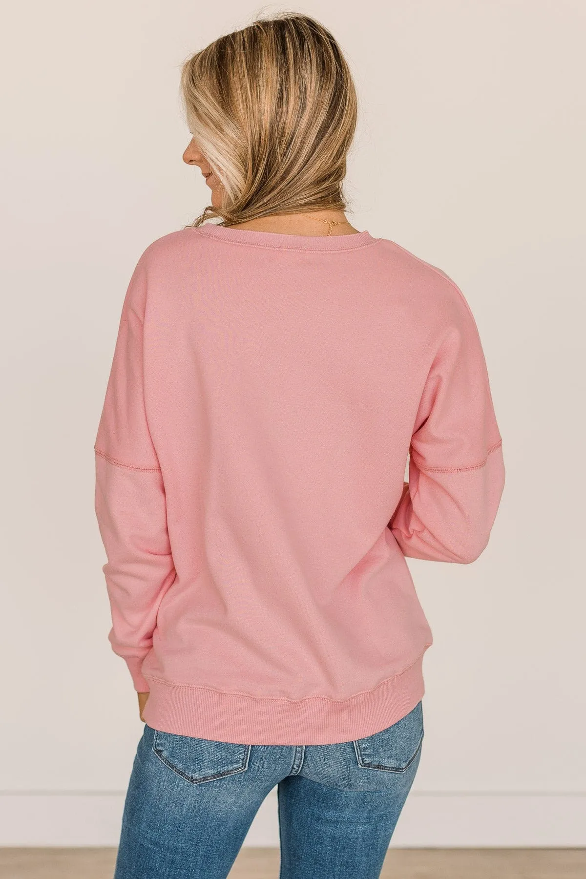 Pulse Embroidered Crew Neck Pullover- Light Pink