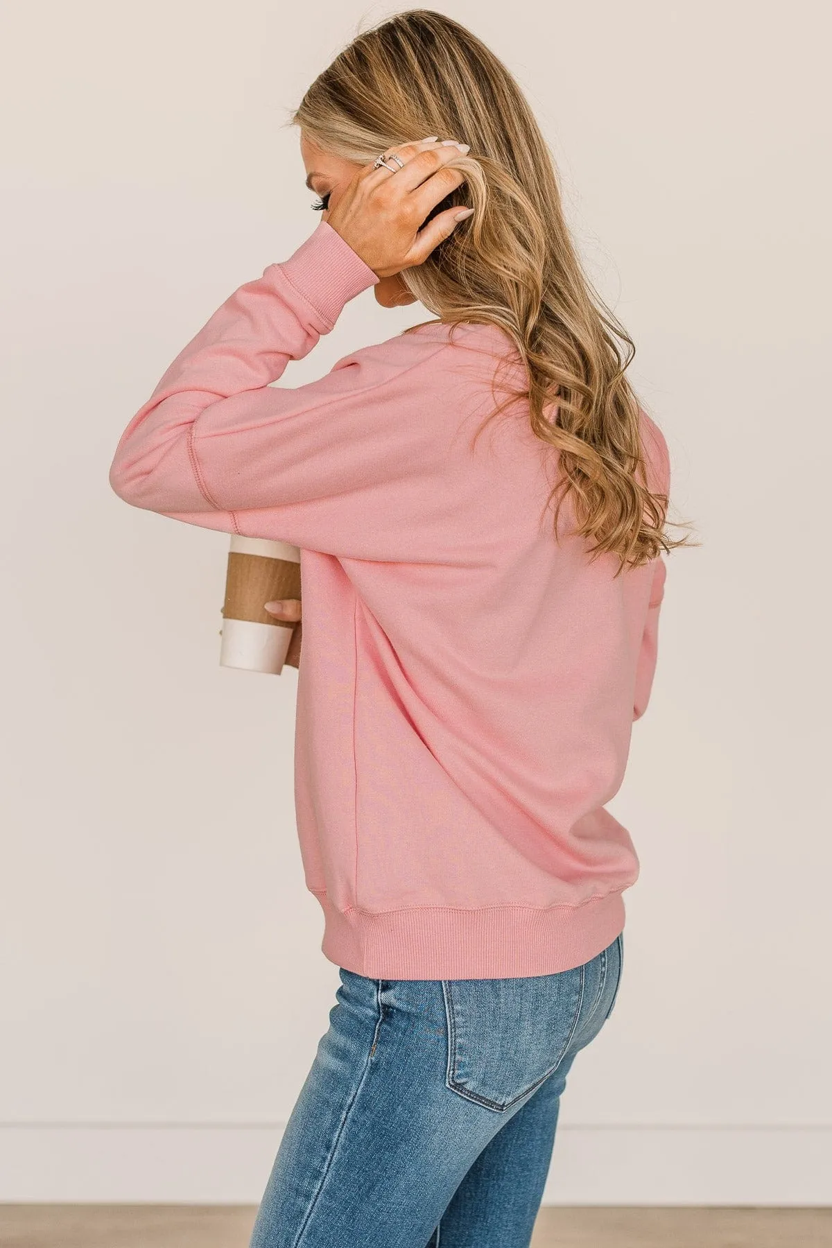 Pulse Embroidered Crew Neck Pullover- Light Pink