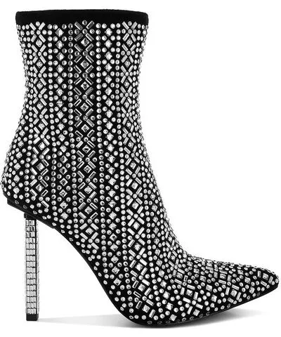 Rag & Co Gem Blaze Patterned Rhinestones Detail Stiletto Boots