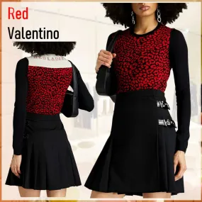 RED VALENTINO  |Crew Neck Leopard Patterns Casual Style Wool Rib