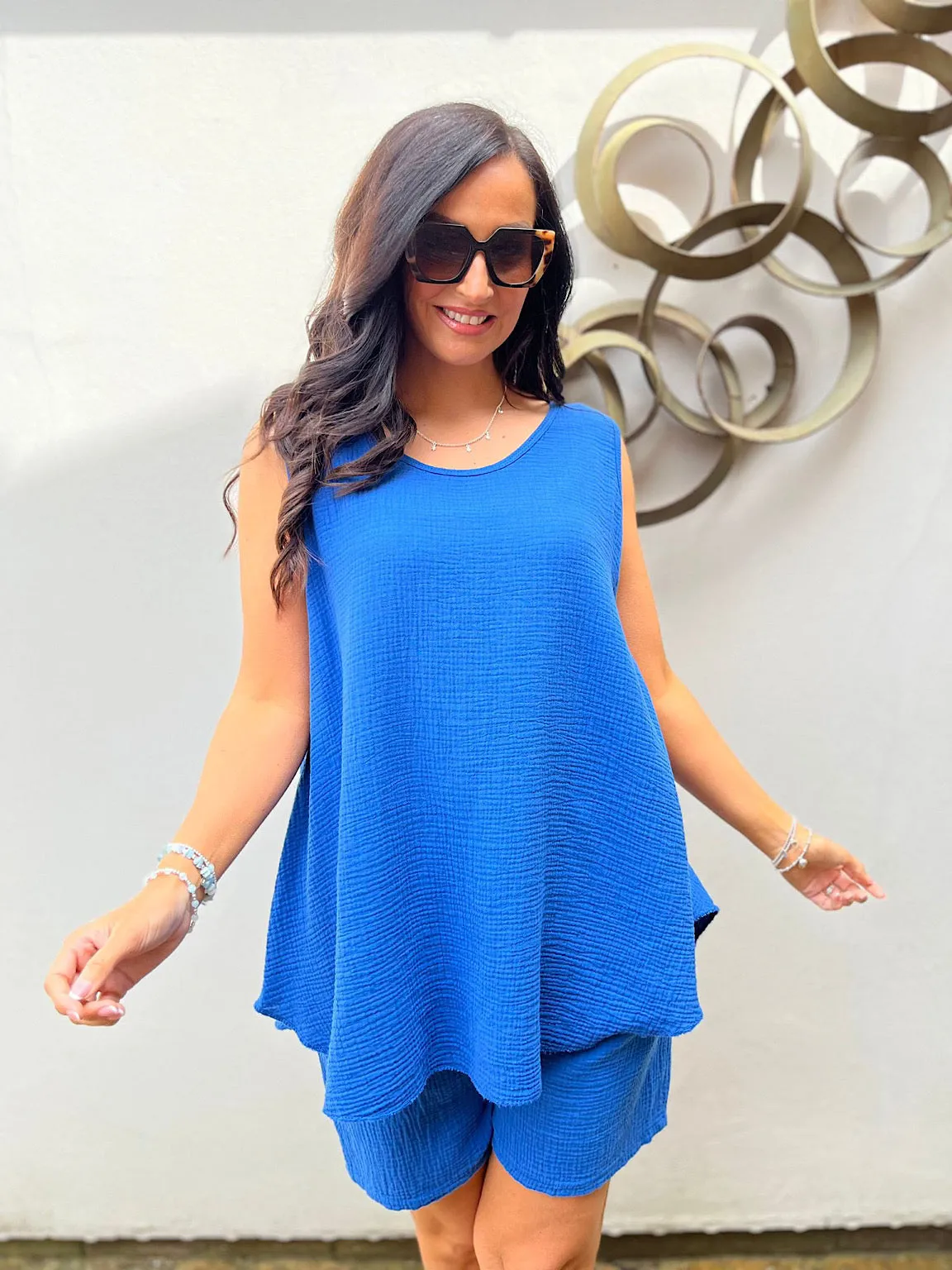 Royal Blue Bubble Cotton Vest Top Fran